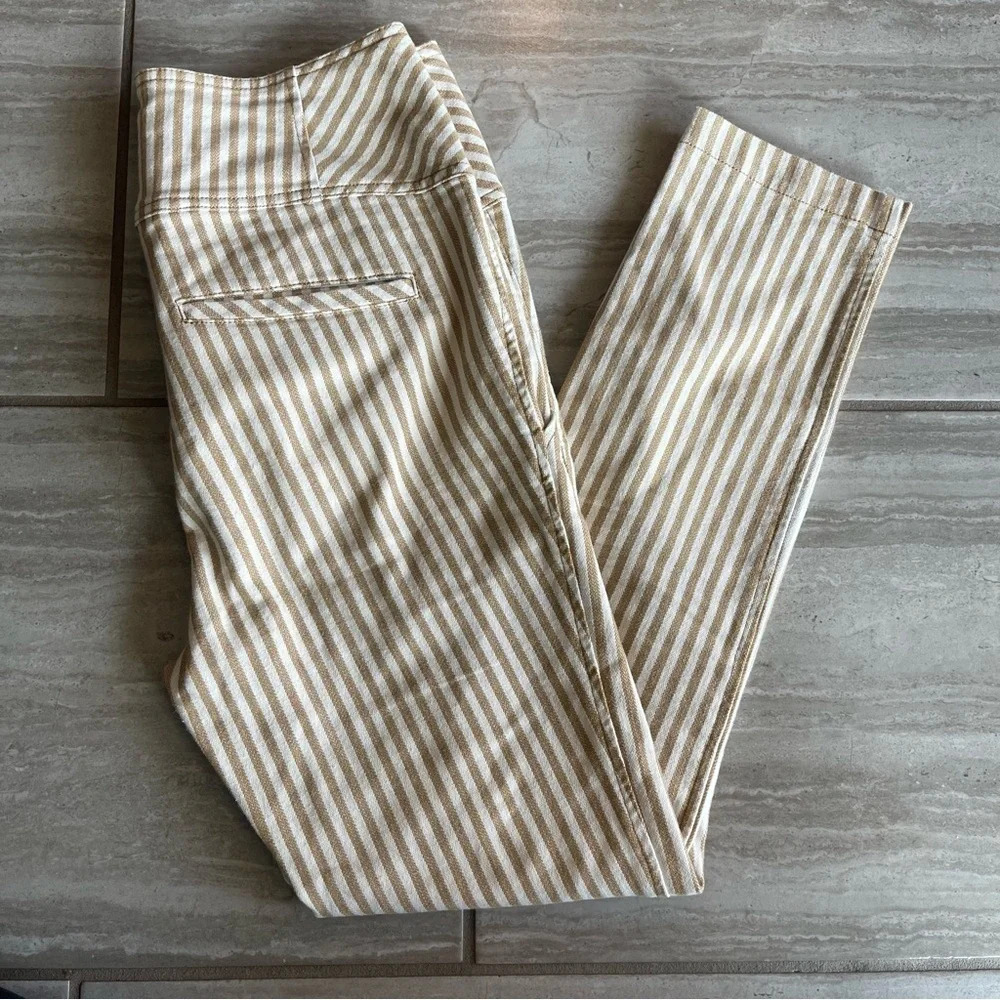 Free People Women's Beige Tan Striped High Waist Button Fly Frankie Pants Size 4 - Picture 7 of 8